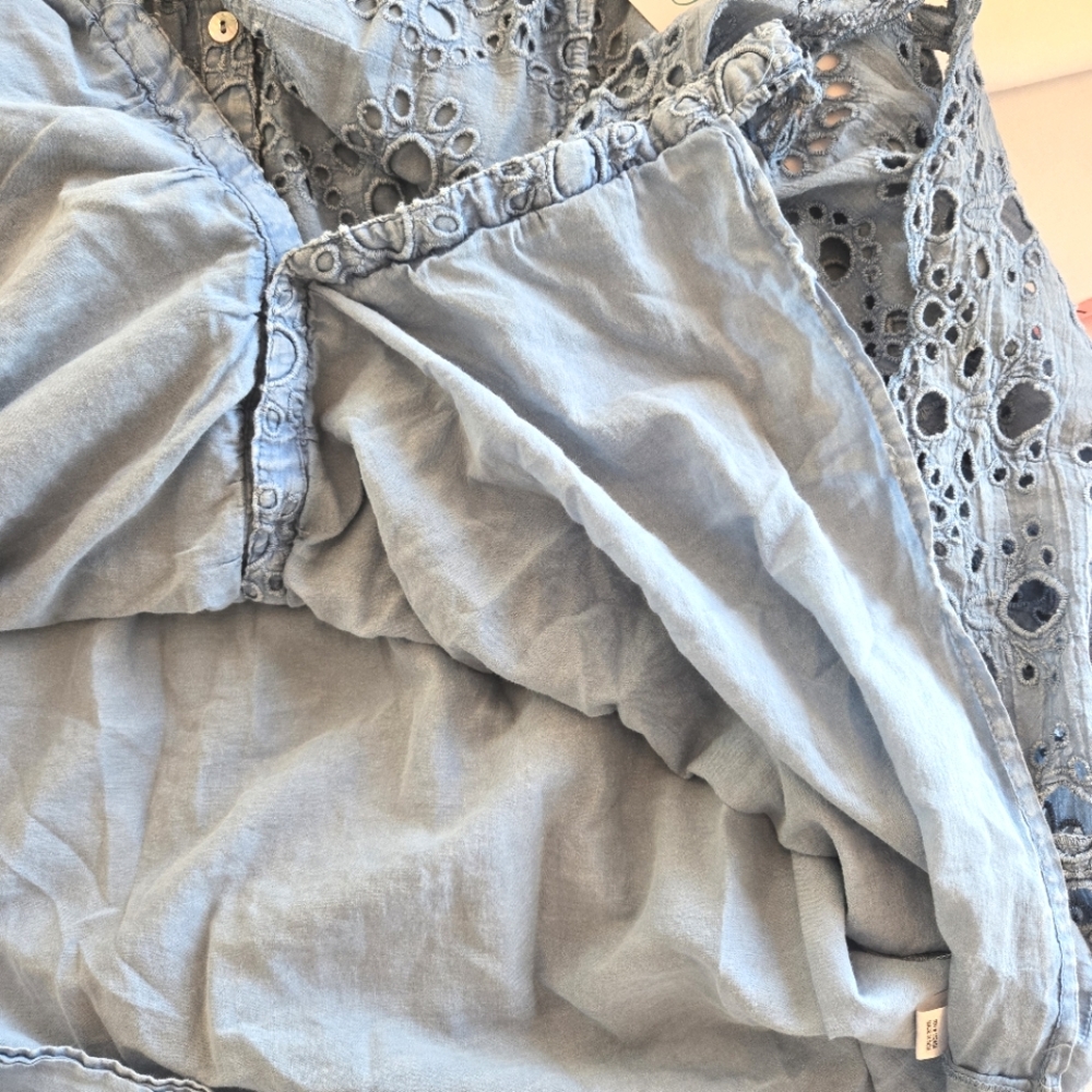 🏷️ANTHROPOLOGIE KYLA SEO Caite Palma Eyelet Midi Dress in Bluestone Size S/M - Picture 12 of 14